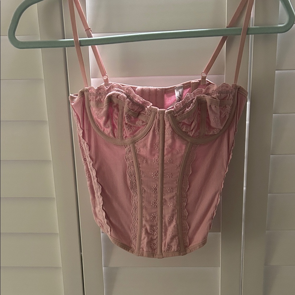 Limited Edition Urban Outfitters Love Corset Top Elegant Pink Lace Corset Top